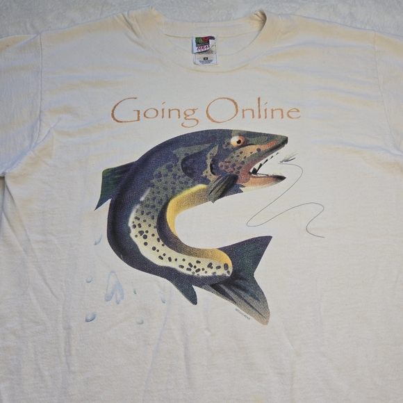 Vintage Gone Fishing Trout T Shirt Medium Going Online Funny Quote Graphic - Picture 2 of 4